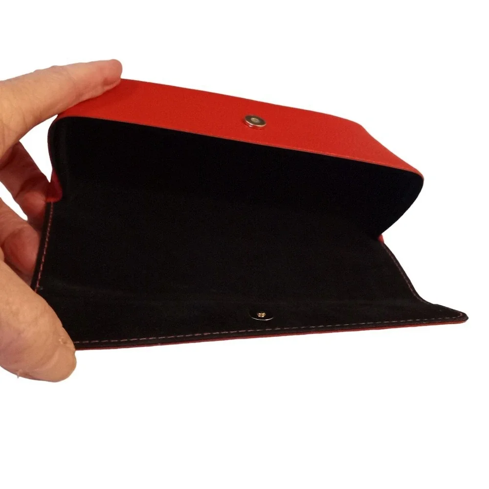 Guess Red Leather Eyeglass Case Black Velvet Lined Designer Sunglass Snap Holder